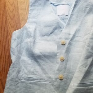 Mango Light Blue Women's Vest And Pant, 100% Linen